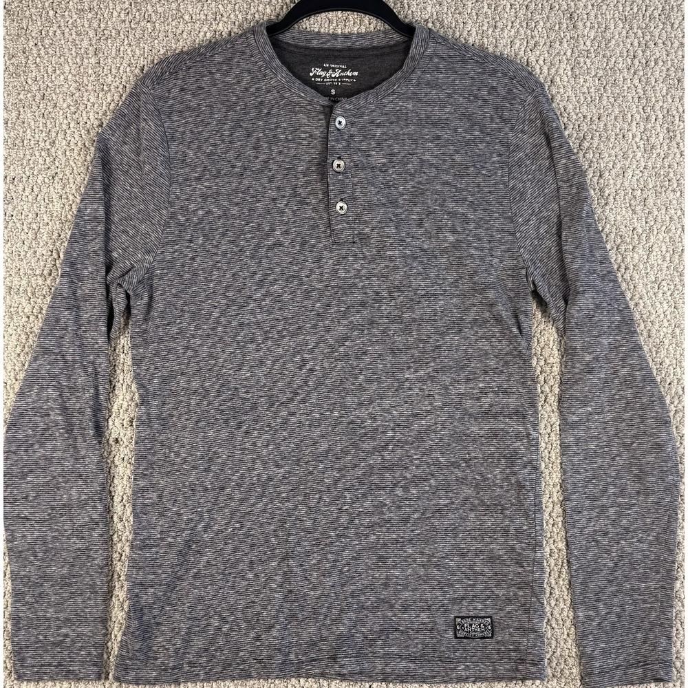 Flag & Anthem Gray Henley Shirt Mens Small Long Sleeve Heritage Outdoor